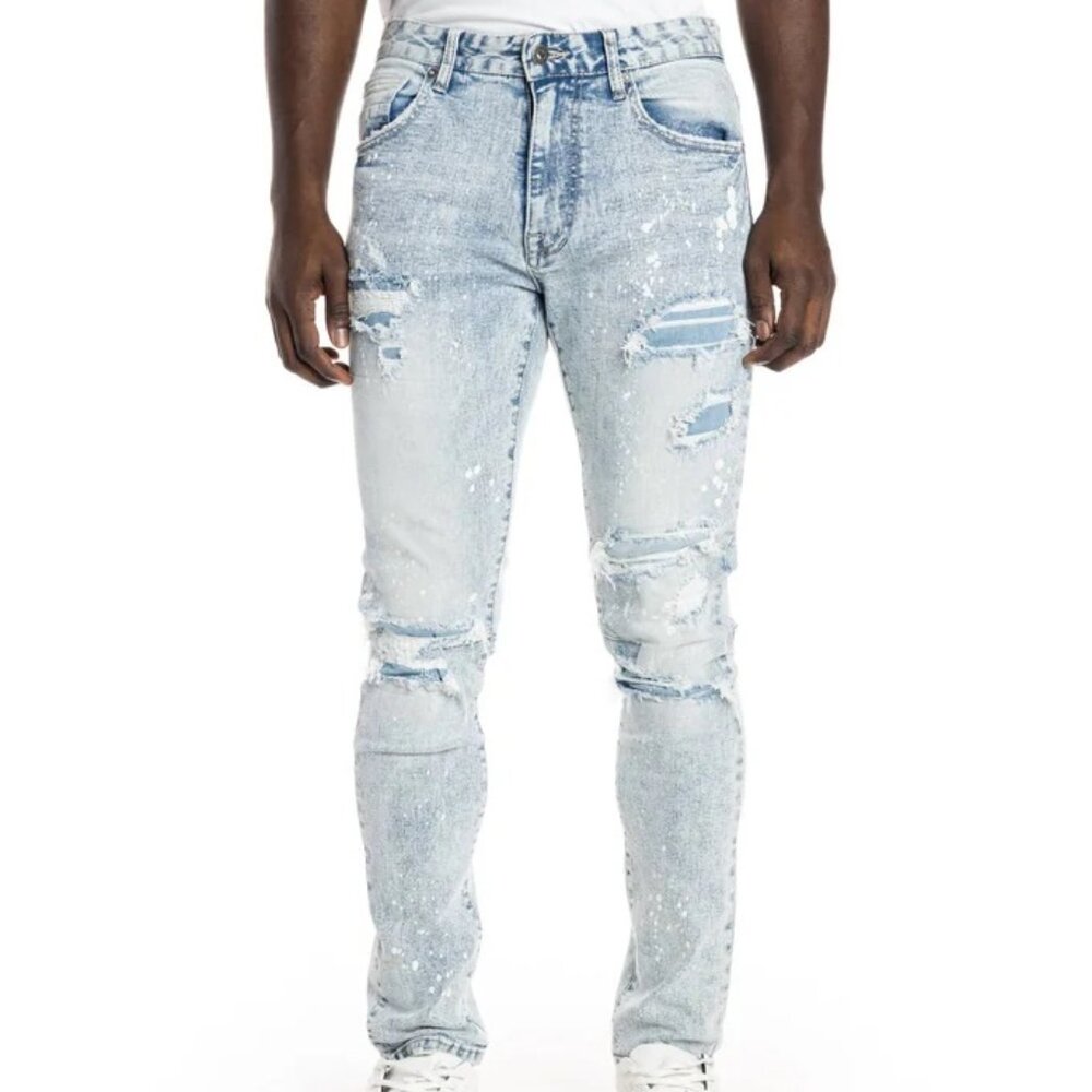 NWT Smoke Rise NY Slim Rip and Repaired Distressed Jeans - Sierra Blue 42 x 32